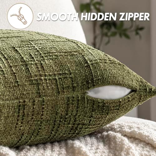 MIULEE Chenille Textured Throw Pillow Covers Olive Green 18x18 Set of 2 - Image 6