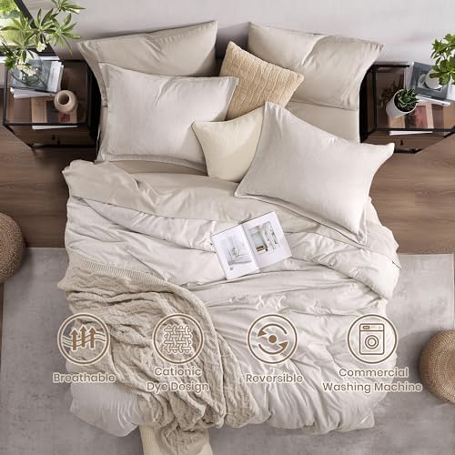 Monbix Full Size Comforter Set 7 Pieces Oatmeal Beige Bed in a Bag - Image 2