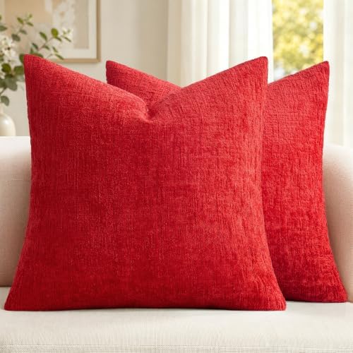 MIULEE Christmas Couch Pillow Covers Textured Chenille 24x24 Red by MIULEE