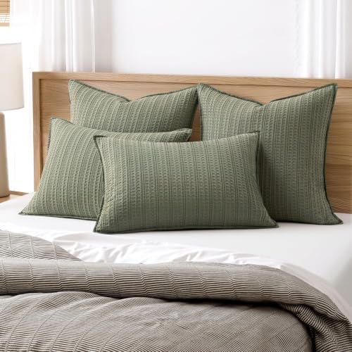Decorative Waffle Pillow Shams King Size 20x36 Olive Green - Image 2