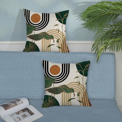 Boho Green Pillow Covers 18x18 Set of 2 Green Gold Leaf Tropical Mid Century - Image 3