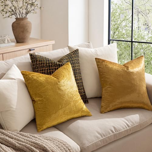 MIULEE 24x24 Inch Pack of 2 Euro Velvet Throw Pillow Covers Dark Gold - Image 2