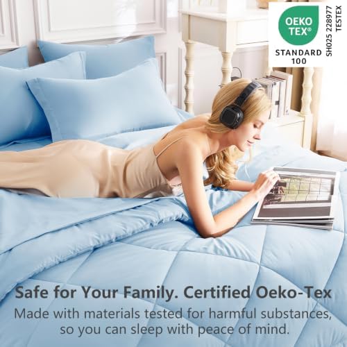 CozyLux Queen Comforter Set 88"x88" Baby Blue - Image 3