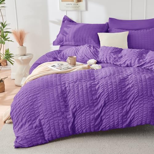 HYMOKEGE Bright Purple Twin Comforter Set Seersucker 5 Pieces, All Season - Image 2