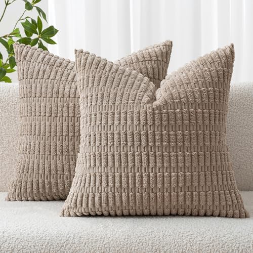 MIULEE Euro Sham Corduroy Decorative Throw Pillow Covers 22x22 Light Brown by MIULEE