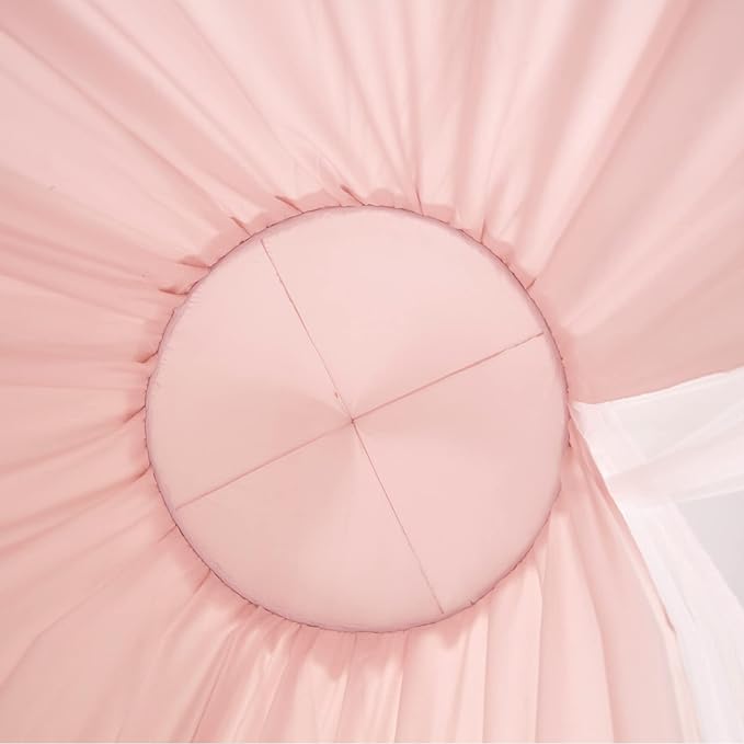 Kertnic 31.5inch Large Dome Bed Canopy for Girls, Double Layer Dreamy Ruffle Princess Canopy, Bedroom Hanging Tent Kids Reading Nook Canopies,Full Queen Bed Canopy Curtain (Beige Pink)