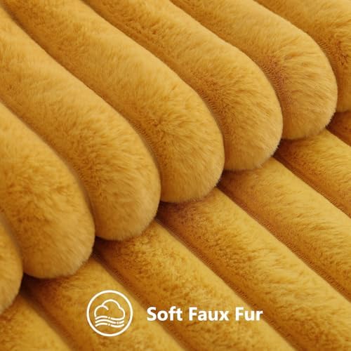 decorUhome Fall Faux Fur Throw Pillow Covers 26x26 Set of 2 Mustard Yellow - Image 2