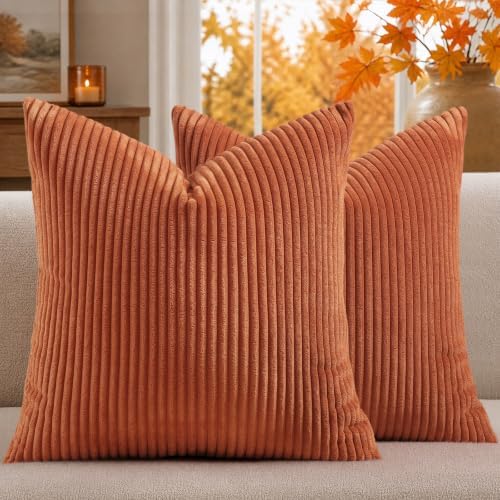 Mecatny Corduroy Fall Decorative Throw Pillow Covers 26x26 Set of 2 Rust by Mecatny