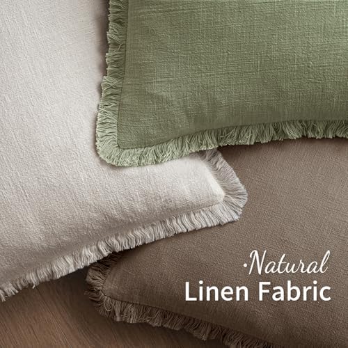 MIULEE Linen Fringe Decorative Fall Euro Pillow Covers Cocoa Brown 22x22 - Image 4