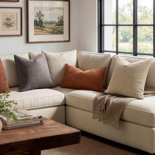 MIULEE 12x20 Inch Lumbar Textured Chenille Fall Pillow Covers Dark Rust - Image 3