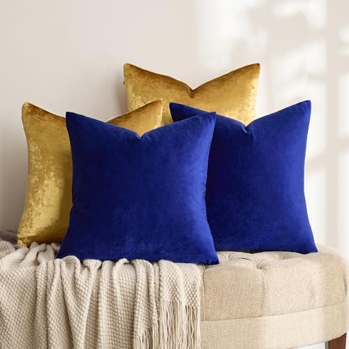 GIGIZAZA Pack of 4 Decorative Velvet Pillow Covers 16x16 Blue Gold - Image 3