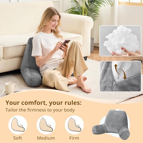 Sasttie Reading Pillow for Bed, Back Pillow for Sitting Up, Dark Grey - Image 3