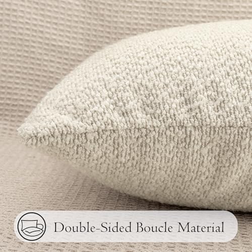JoraLion 16x16 inch Boucle Throw Pillow Covers, Cream Woven Texture Neutral - Image 5