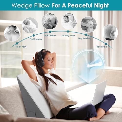 12 inch Bed Wedge Pillow for Sleeping, Reading & Resting, Cooling Memory Foam - Image 3
