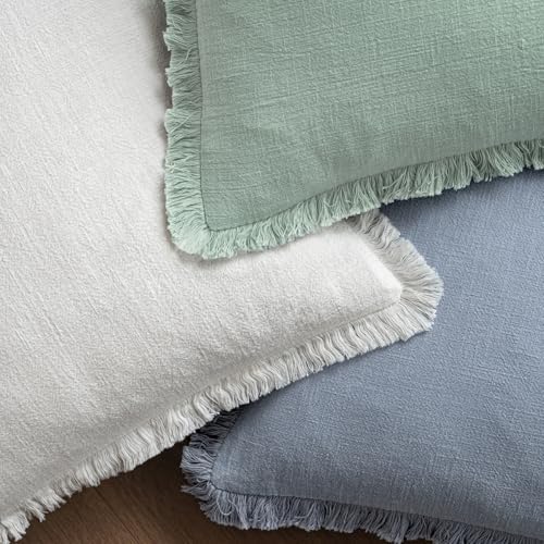 MIULEE Boho Linen Fringe Decorative Throw Pillow Covers Light Blue 20x20 - Image 4