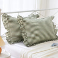Mywinlle Sage Green Plaid Gingham Ruffle Pillow Shams Queen Size 20"x30" by Mywinlle