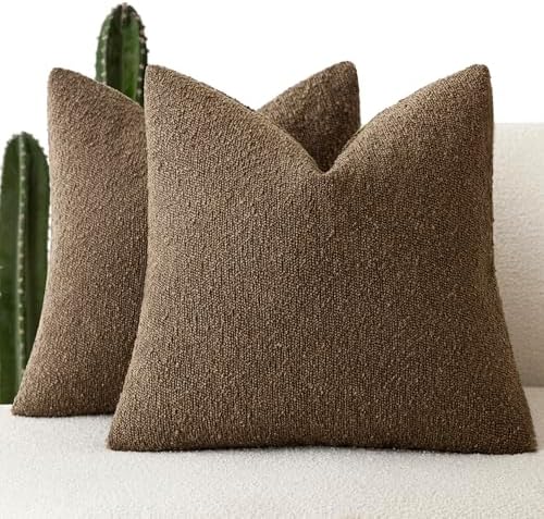 Foindtower Decorative Textured Boucle Throw Pillow Covers 26x26 Chocolate by Foindtower