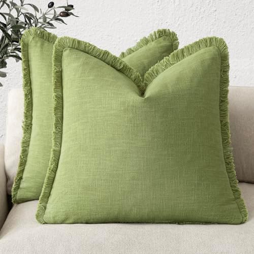 Foindtower Decorative Linen Fringe Throw Pillow Covers 20×20 Lush Green by Foindtower