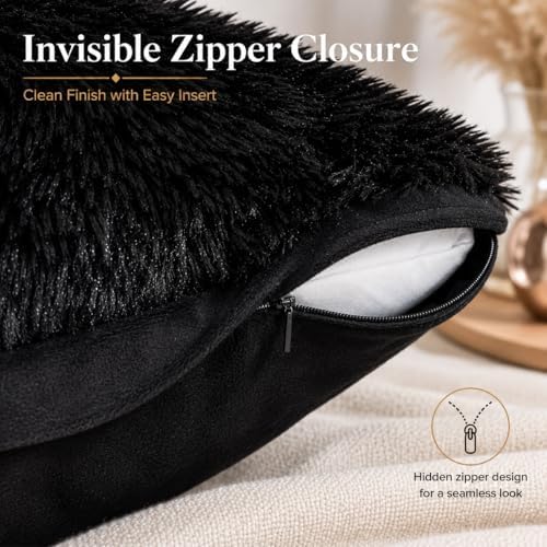 REAFORT Long Hair Faux Fur Euro Sham Cover 26"x26", Hidden Zipper - Image 4
