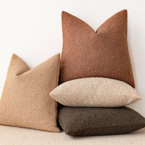 Foindtower Decorative Textured Boucle Throw Pillow Cover 20x20 Burnt Orange - Image 6