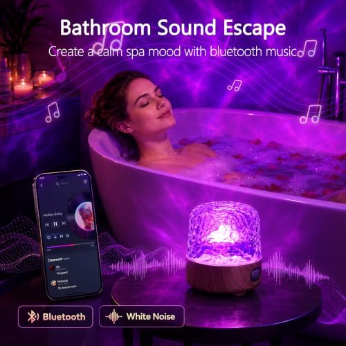 Waterproof Shower Light with Bluetooth Speaker, 16 Colors Shower Lamp with Remote & Touch Control, Rechargeable Ocean Wave Projector Light No Wiring, Mood Lighting for Inside Shower, Bathroom, Bathtub - Image 2