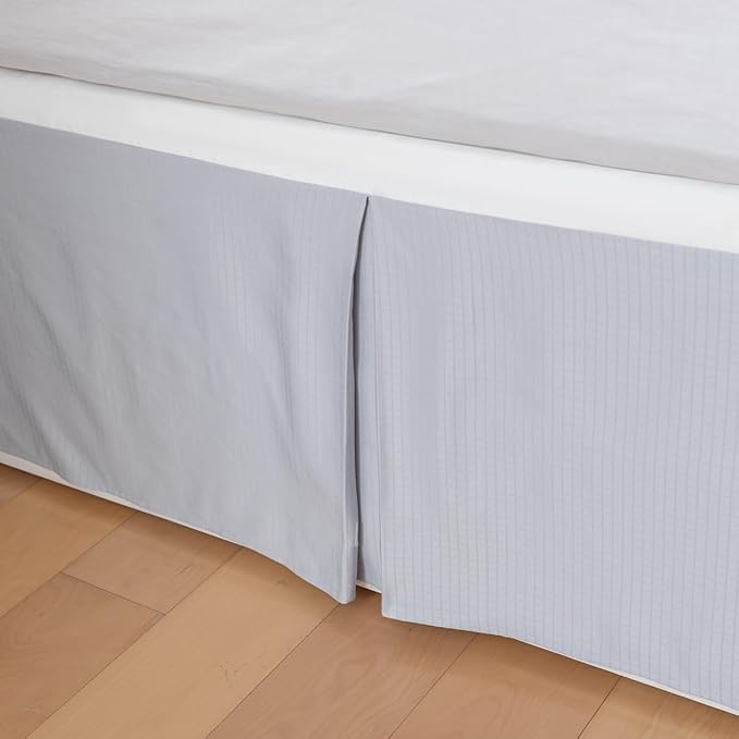 Full Bed Skirt, Grid Plaid Soft Quadruple Pleated Ruffle Bed Skirt, Tailored Dust Ruffle 14 Inch Drop Easy Fit, Machine Washable (Silver Grey)