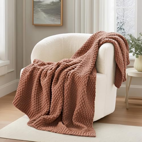 EVERGRACEHOME Chunky Chenille Knit Throw Blanket, 50 x 60, Terracotta Clay by EVERGRACE