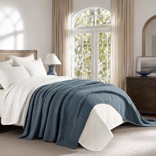 EVERGRACEHOME Chunky Chenille Knit Throw Blanket, Stormy Blue - Image 5