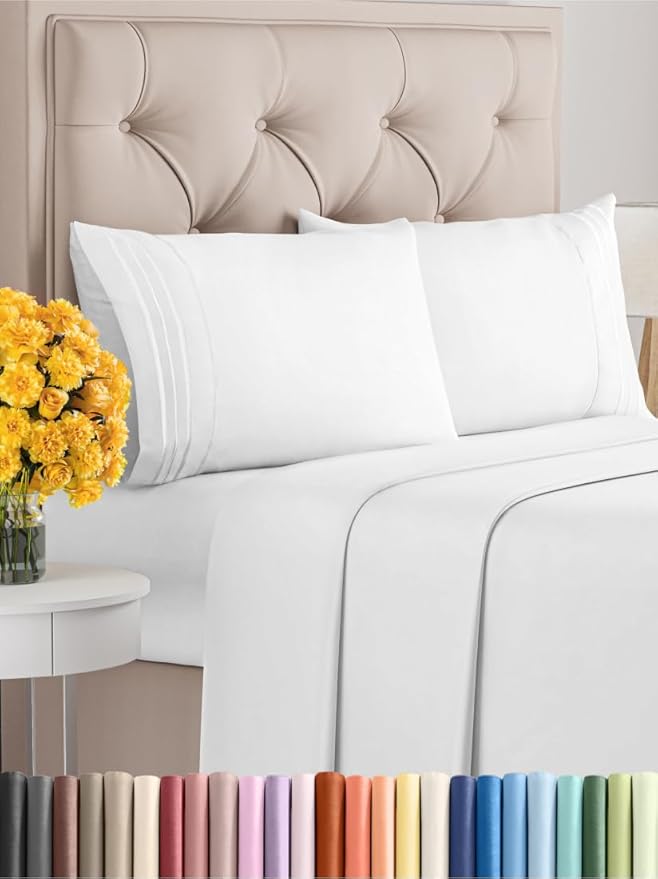 King Size 4 Piece Sheet Set - Extra Soft, Breathable And Cooling Sheets - Hotel Luxury Durable Bed Sheets for Women & Men - Deep Pockets, Easy-Fit & Wrinkle-Free - Bright White Oeko-Tex