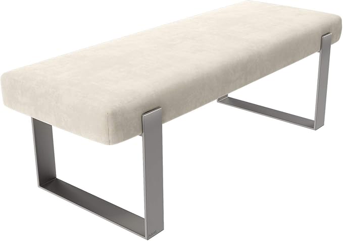 VANT Upholstered Bed Bench - Micro Suede Neutral Sand - Brushed Nickel - Contemporary Modern, Bedroom Bench Seat, Hallway, or Entryway