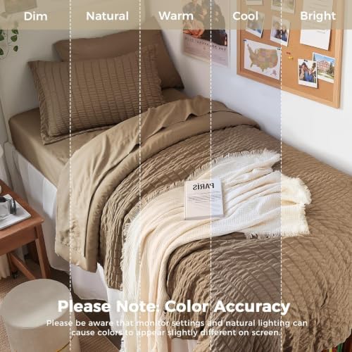 HYMOKEGE Brown Twin Comforter Set Seersucker 5 Pieces, All Season Luxury Bed in - Image 5