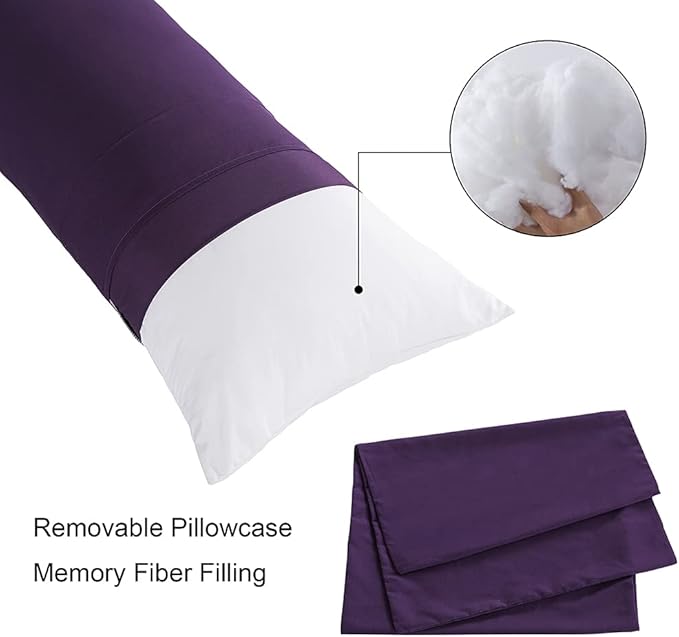 ELNIDO QUEEN Body Pillow with Pillowcase - Soft Long Bed Pillow for Adults -v Breathable Full Body Pillow Insert for Sleeping, 20x54inches, Purple