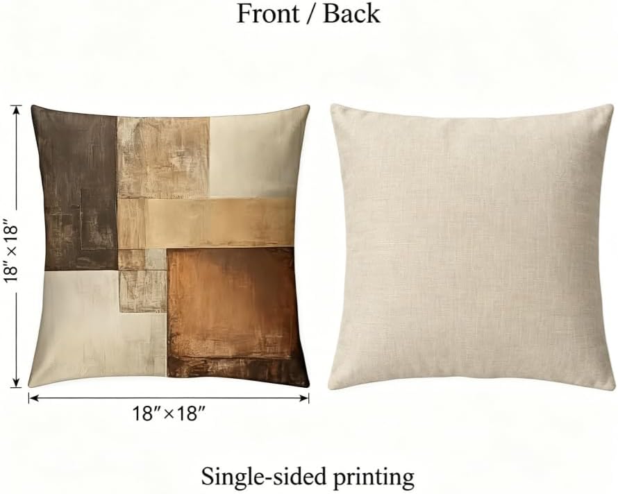 Decorative Throw Pillow Covers, Modern Abstract Brown Geometric Pattern - Image 3