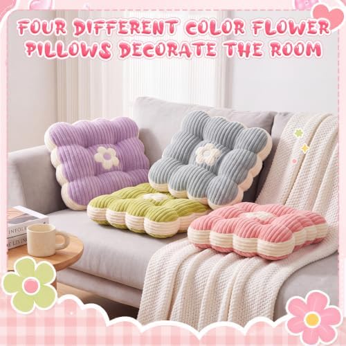 Reginary 4 Pcs Flower Pillow Flowers Shaped Throw Pillows Cute Flower Seating - Image 4