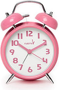 {Loud Alarm for Deep Sleepers) 4'' Twin Bell Alarm Clock with Backlight for Bedroom and Home Decoration(Pink)