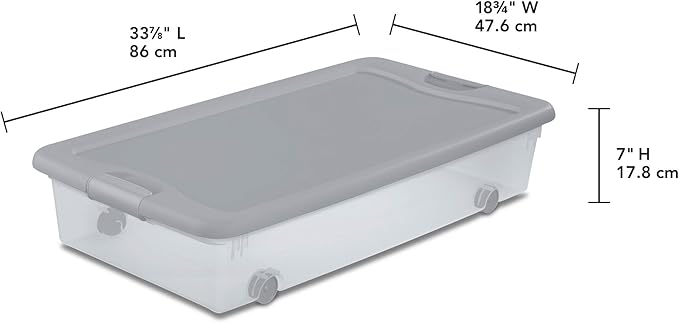 Sterilite 4 Pack Wheeled Under Bed Storage Container, 56 Qt Plastic Bin with Latching Lid for Organization - Clothes & Shoes Organizer, Silver Tint
