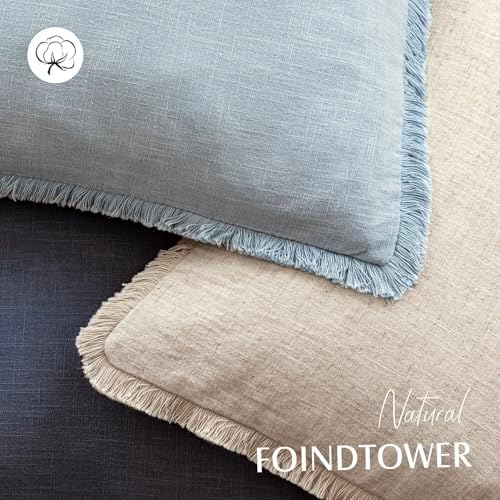 Foindtower Decorative Linen Fringe Throw Pillow Covers 18×18 Inch, Sky Blue - Image 4