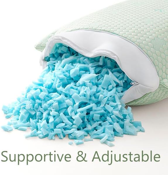 ACCURATEX Cooling Memory Foam Pillows for Sleeping Queen Size Set of 2, Adjustable Fluffy Pillows with Removable Cover, Cool Bed Pillow for Side Back Stomach Sleepers, Machine Washable, Green