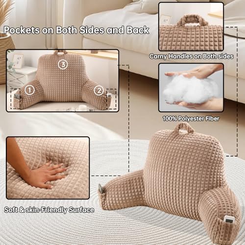 Reading Pillow with Arms for Sitting in Bed, Khaki Flannel - Image 5