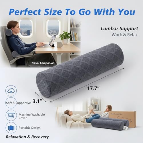 3.1" Small Neck Roll Memory Foam Pillow Cylinder, Detachable Cover - Image 4