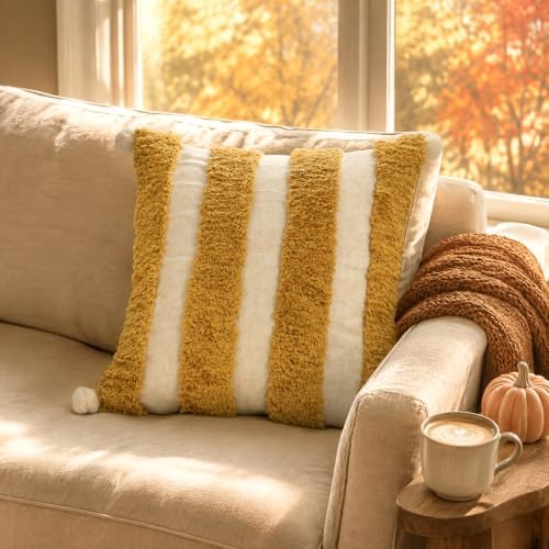 Boho Throw Pillow Covers 18x18 Tufted Decorations Mustard Yellow - Image 5