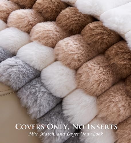 Set of 2 Decorative Throw Pillow Covers 18x18 Faux Fur Light Gray - Image 5