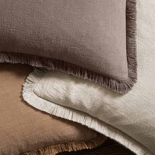 MIULEE Linen Fringe Decorative Fall Throw Pillow Covers Malt Ball 20x20 - Image 4