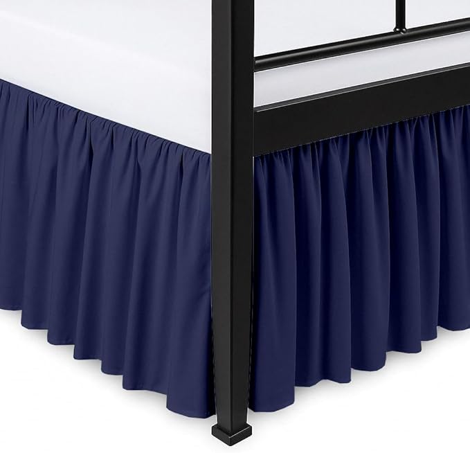 Ruffled Bed Skirt Split Corners with Platform, Tailored Fit Hotel Quality Wrinkle Free Ultra-Soft Microfiber Dust Ruffle, Upto 28 Inch Drop, Twin XL, Navy Blue