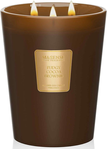 M&SENSE Fudgy Cocoa Brownie Scented Candle 35oz 150H Burn Time Long Lasting, 3-Wick Natural Aromatherapy Candle Highly Scented, Home Fragrance Housewarming Gifts