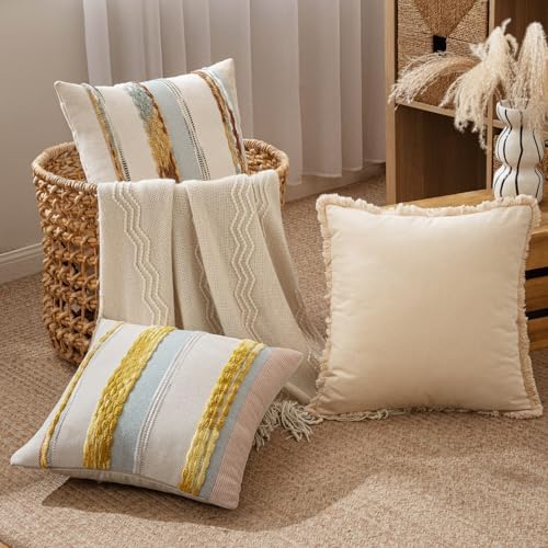 ANRODUO Boho Decorative Pillow Covers 18x18 Blue-Earth Tones Pack of 2 - Image 3