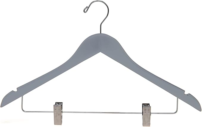 Quality Wooden Skirt Hangers with Clips, 20-Pack Smooth Solid Wood Pants Hangers with Durable Adjustable Metal Clips, Swivel Hook, Coat, Jacket, Blouse Suit Hangers (Gray, 20)