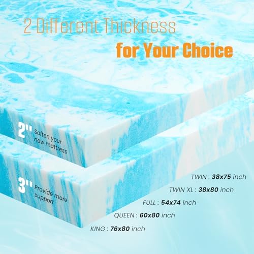 Topper 2 Inch Memory Foam Mattress Topper, Cooling Gel Foam Mattress Topper - Image 7