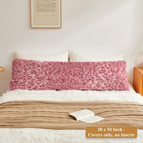 XeGe 20x54 Fluffy Faux Fur Cheetah Print Body Pillow Cover, Leopard Pink - Image 2