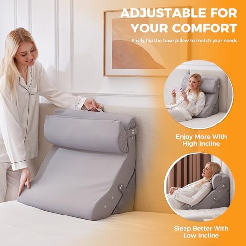 Ruqmuis Wedge Pillow Set for After Surgery, Bed Wedge Pillow, Plush Grey - Image 6